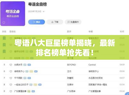 粤语八大巨星榜单揭晓，最新排名榜单抢先看！