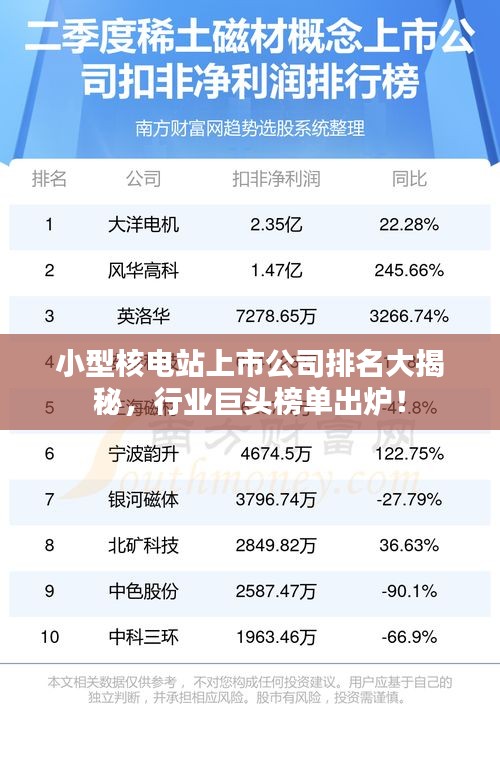 小型核电站上市公司排名大揭秘，行业巨头榜单出炉！