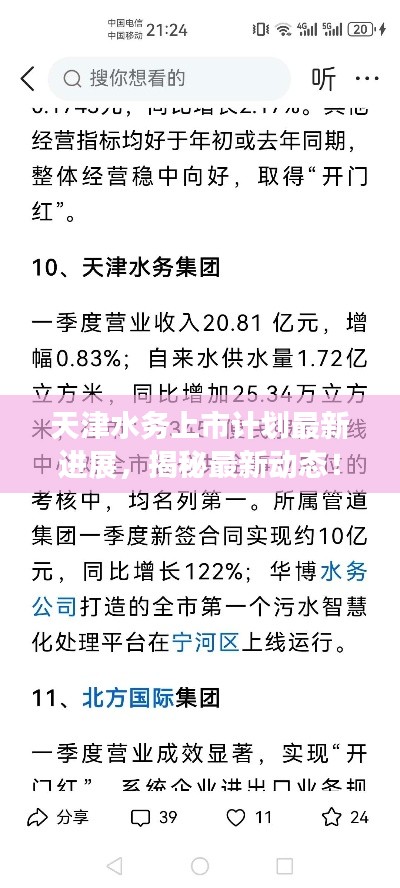 天津水务上市计划最新进展，揭秘最新动态！