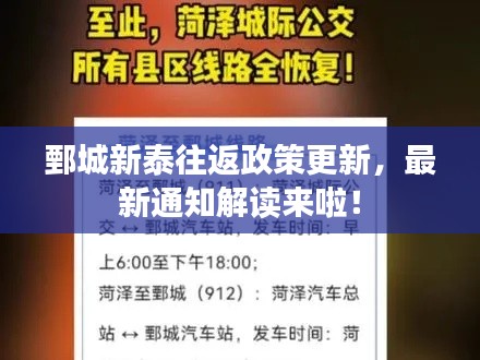 鄄城新泰往返政策更新，最新通知解读来啦！