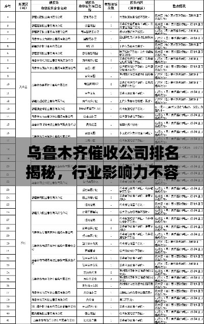 乌鲁木齐催收公司排名揭秘，行业影响力不容小觑