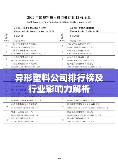 异形塑料公司排行榜及行业影响力解析