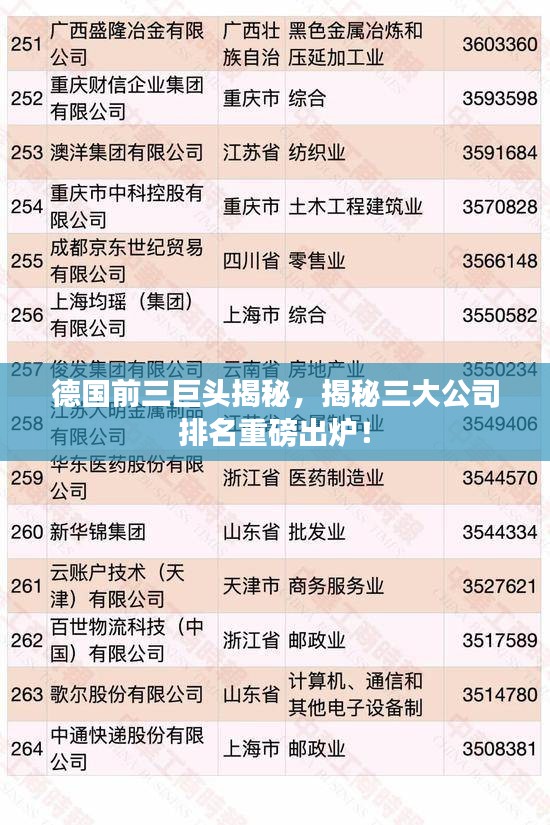 德国前三巨头揭秘，揭秘三大公司排名重磅出炉！
